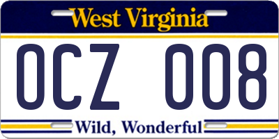 WV license plate OCZ008