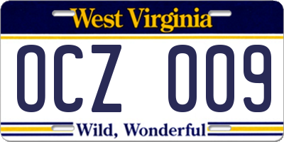 WV license plate OCZ009