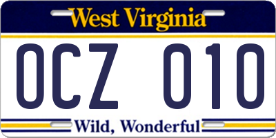 WV license plate OCZ010