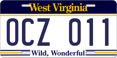 WV license plate OCZ011