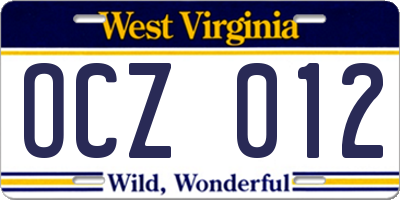 WV license plate OCZ012