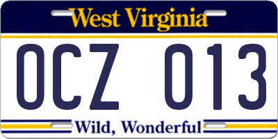 WV license plate OCZ013