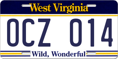 WV license plate OCZ014