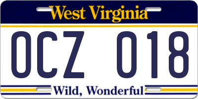 WV license plate OCZ018