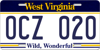 WV license plate OCZ020