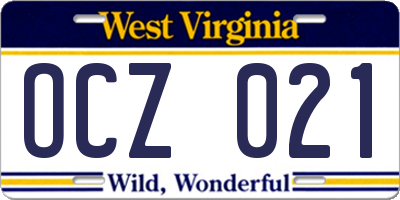 WV license plate OCZ021