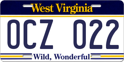 WV license plate OCZ022