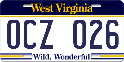 WV license plate OCZ026