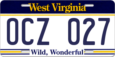 WV license plate OCZ027