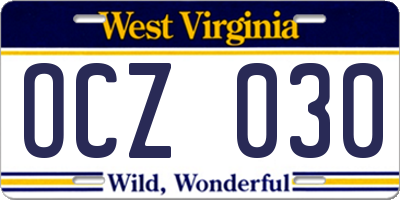 WV license plate OCZ030