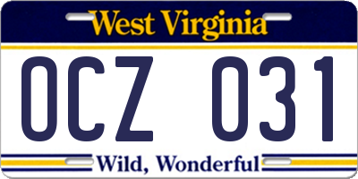 WV license plate OCZ031