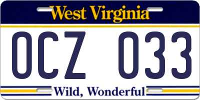WV license plate OCZ033