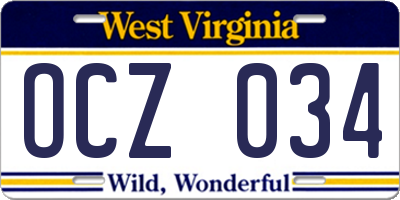 WV license plate OCZ034