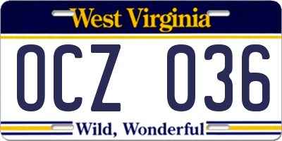 WV license plate OCZ036