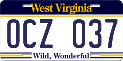 WV license plate OCZ037