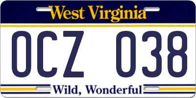 WV license plate OCZ038
