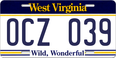 WV license plate OCZ039
