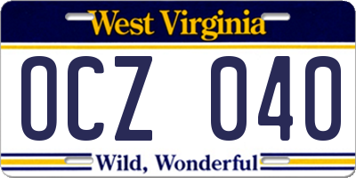 WV license plate OCZ040