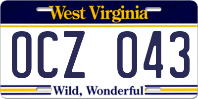 WV license plate OCZ043