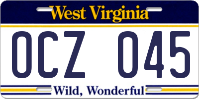 WV license plate OCZ045