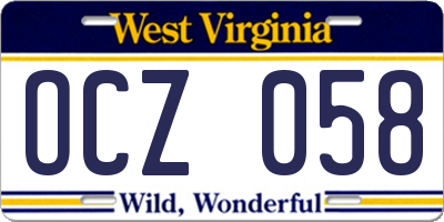 WV license plate OCZ058