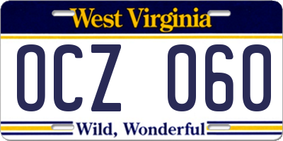 WV license plate OCZ060