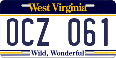 WV license plate OCZ061