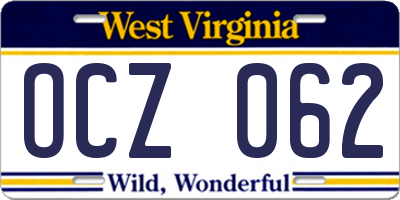 WV license plate OCZ062