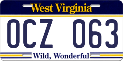 WV license plate OCZ063