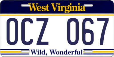 WV license plate OCZ067