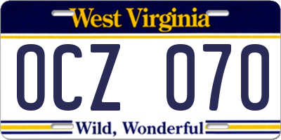 WV license plate OCZ070