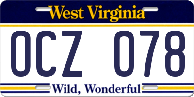 WV license plate OCZ078