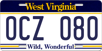 WV license plate OCZ080