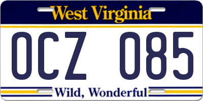 WV license plate OCZ085
