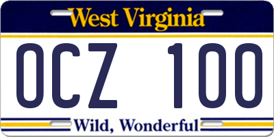 WV license plate OCZ100