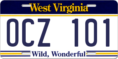 WV license plate OCZ101