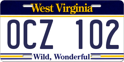 WV license plate OCZ102