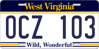 WV license plate OCZ103