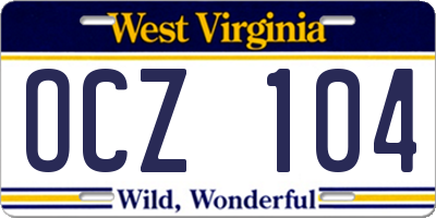 WV license plate OCZ104