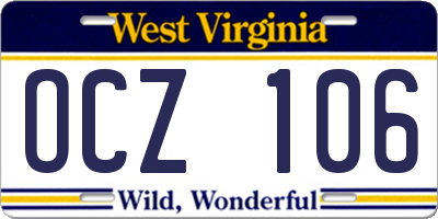 WV license plate OCZ106