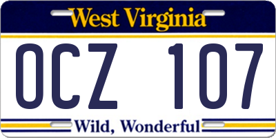 WV license plate OCZ107