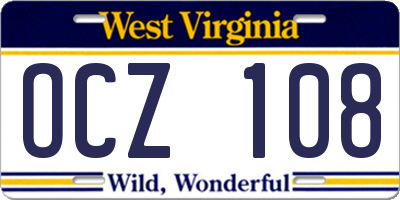 WV license plate OCZ108