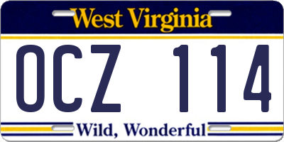 WV license plate OCZ114