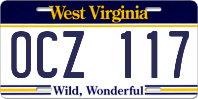 WV license plate OCZ117