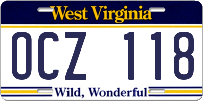 WV license plate OCZ118