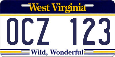 WV license plate OCZ123