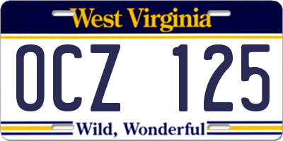 WV license plate OCZ125