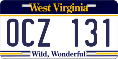WV license plate OCZ131