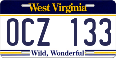 WV license plate OCZ133