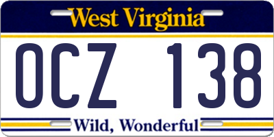 WV license plate OCZ138